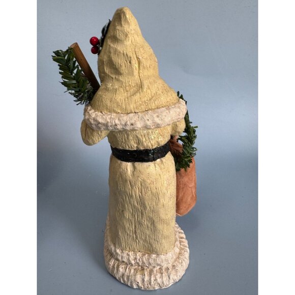 Vintage Folk Art Santa Figurine 7.5" Hand-Painted Resin With Sack & Garland - Picture 5 of 8